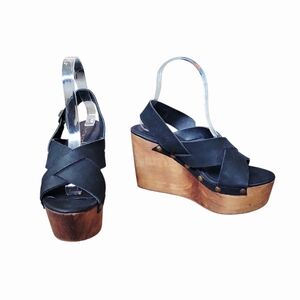 Cordani‎ Five Worlds Leather Wooden Wedge Sandal Clogs